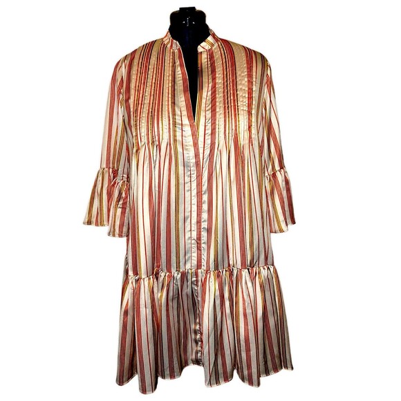Area Stars Thin Stripe Short Boho Classy Dress in Beige Red Cream Background S - Picture 1 of 6